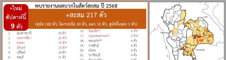 สถานการณ์โรคพิษสุนัขบ้า ระหว่างวันที่ 13 - 19 กันยายน 2568